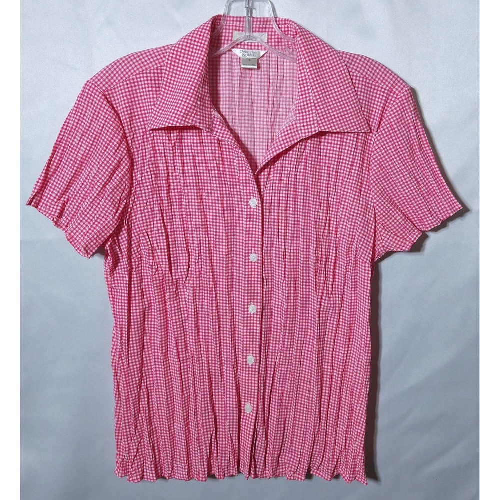 Pink White Gingham Stretchy Blouse Coquette Cottagecore Rockabilly Retro sz S